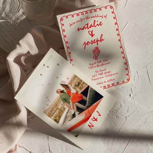 手書きレトロファンキー予測できなトレンディー結婚の 招待状