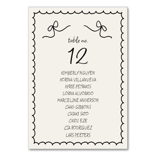 手書きレトロフランスのの結婚座席表カード テーブルナンバー (裏面)