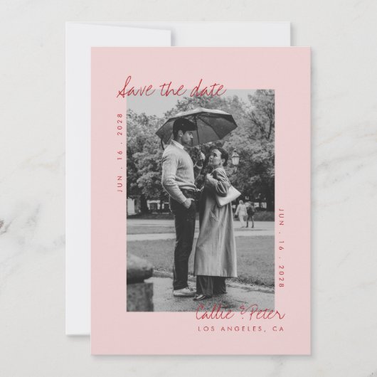 手書きレトロミニマリスト結婚式の日付を保存 招待状 (正面)