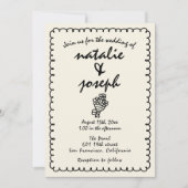 手書きレトロユニーク予測できな写真結婚の 招待状 (正面)