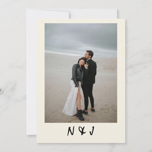 手書きレトロユニーク予測できな写真結婚の 招待状 (裏面)