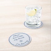 手書きレトロ青い手書き結婚の ラウンドペーパーコースター (インサイチュ)