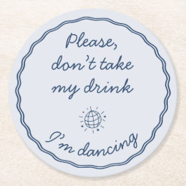 手書きレトロ青い手書き結婚の ラウンドペーパーコースター