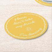 手書きレトロ黄色の手書き結婚の ラウンドペーパーコースター (アングル)