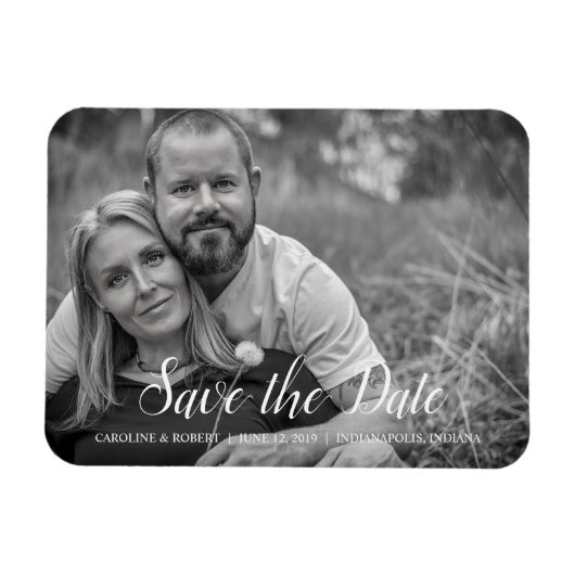 手書きロマンチックスクリプト写真 セーブ・ザ・デート マグネット (横)