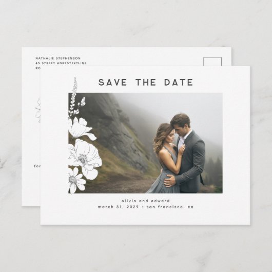 手書きワイルドフラワーエレガントズの日付写真を保存 案内ポストカード (正面/裏面)