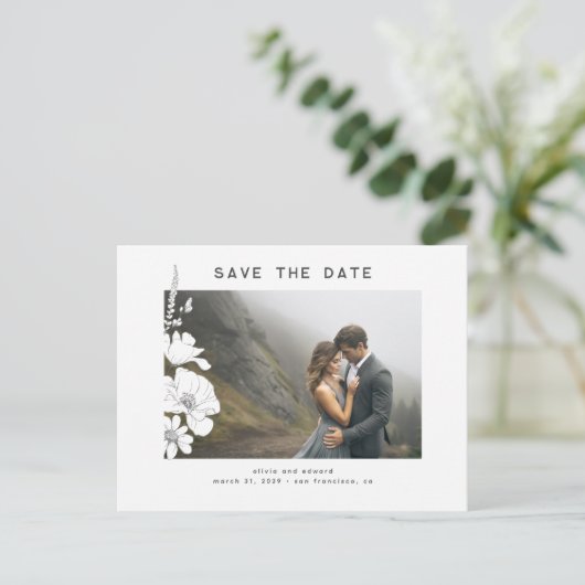 手書きワイルドフラワーエレガントズの日付写真を保存 案内ポストカード (スタンド正面)