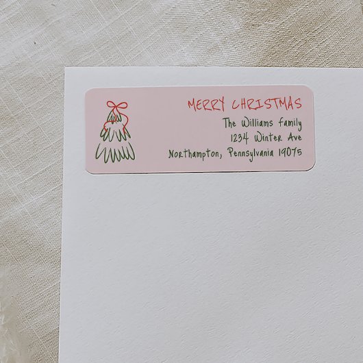 手書きヴィンテージピンククリスマス差出人住所 ラベル