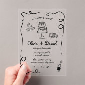 手書きヴィンテージフランスのブラックお洒落結婚ズ アクリル招待状 (インサイチュ (ポータブル))