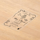 手書きヴィンテージフランスのブラックお洒落結婚ズ アクリル招待状 (レイダウン)