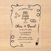 手書きヴィンテージフランスのブラックお洒落結婚ズ アクリル招待状 (正面)