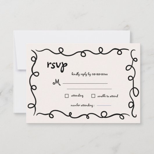 手書きヴィンテージフランスのブラックお洒落結婚ズ 出欠カード (正面)