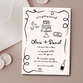 手書きヴィンテージフランスのブラックお洒落結婚ズ 招待状