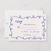手書きヴィンテージフランスのブルーお洒落結婚ズ 出欠カード (正面)