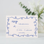 手書きヴィンテージフランスのブルーお洒落結婚ズ 出欠カード (スタンド正面)