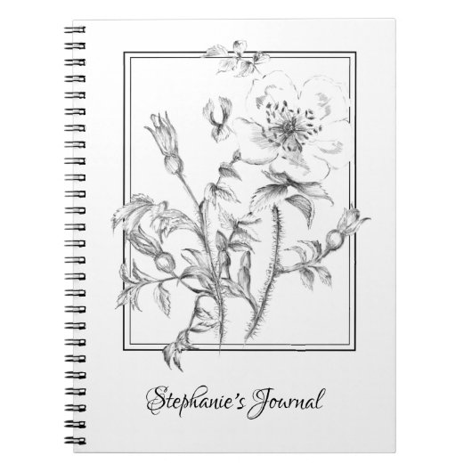 手書きヴィンテージフローライラストレーション（名前） ノートブック (正面)