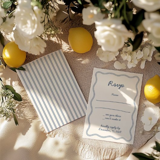 手書きヴィンテージブルー手書きRSVPカード 出欠カード