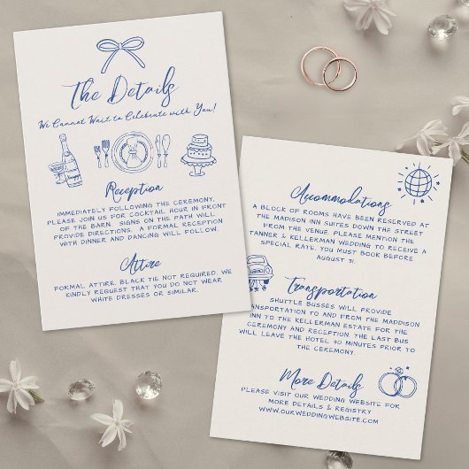 手書きヴィンテージブルー結婚の詳細 エンクロージャーカード