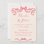 手書きヴィンテージレトロリボン結婚落書き 招待状 (正面)