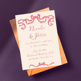 手書きヴィンテージレトロリボン結婚落書き 招待状