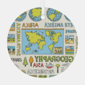 手書きヴィンテージ地理イラストレーション ガラスオーナメント (裏面)