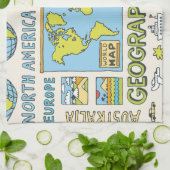 手書きヴィンテージ地理イラストレーション キッチンタオル (折り畳み)