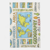 手書きヴィンテージ地理イラストレーション キッチンタオル (縦)