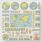 手書きヴィンテージ地理イラストレーション ストーンコースター (正面)