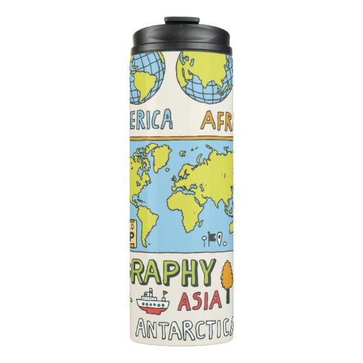 手書きヴィンテージ地理イラストレーション タンブラー (正面)