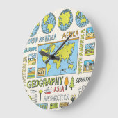 手書きヴィンテージ地理イラストレーション ラージ壁時計 (傾斜)