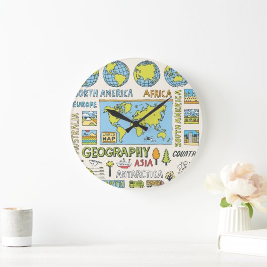 手書きヴィンテージ地理イラストレーション ラージ壁時計 (ホーム)