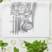 手書きヴィンテージ消防車のスケッチ キッチンタオル (折り畳み)