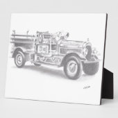 手書きヴィンテージ消防車のスケッチ フォトプラーク (側面)