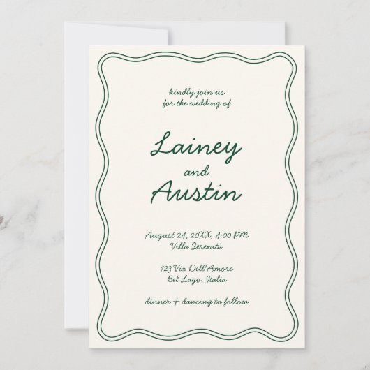 手書きヴィンテージ緑の手書き結婚の 招待状 (正面)