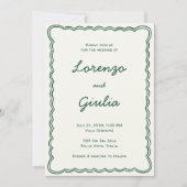 手書きヴィンテージ緑の手書き結婚の 招待状 (正面)