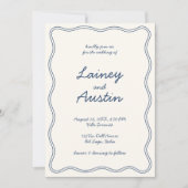 手書きヴィンテージ青い手書き結婚の 招待状 (正面)