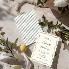 手書きヴィンテージ青い手書き結婚の 招待状