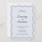 手書きヴィンテージ青結婚手書き 招待状 (正面)