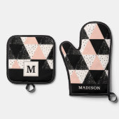 手書き三角形の幾何学的パターン 鍋つかみ&鍋敷きセット (正面)