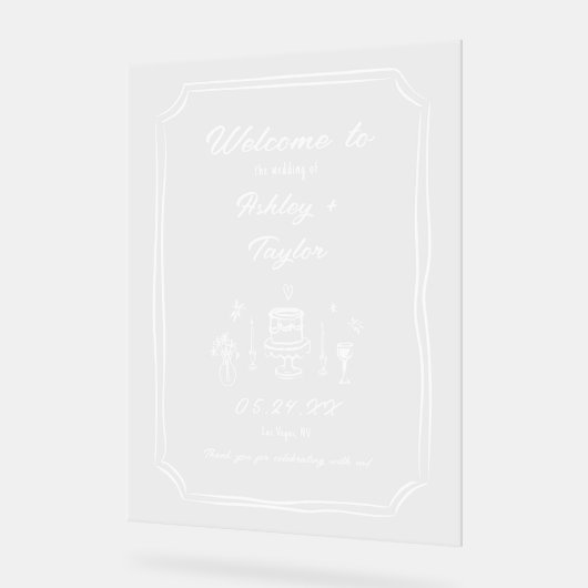 手書き予測できなおもしろい結婚の歓迎 アクリルサイン (傾斜)