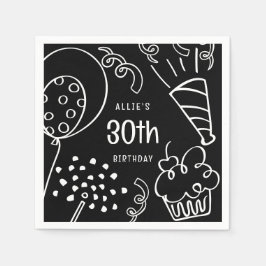 手書き任意の年齢の誕生日パーティー白黒 スタンダードカクテルナプキン