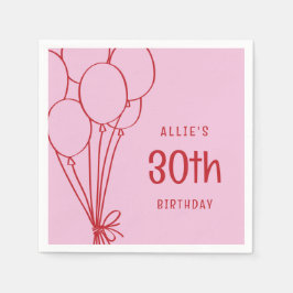 手書き任意の年齢誕生日バルーンピンク赤 スタンダードカクテルナプキン