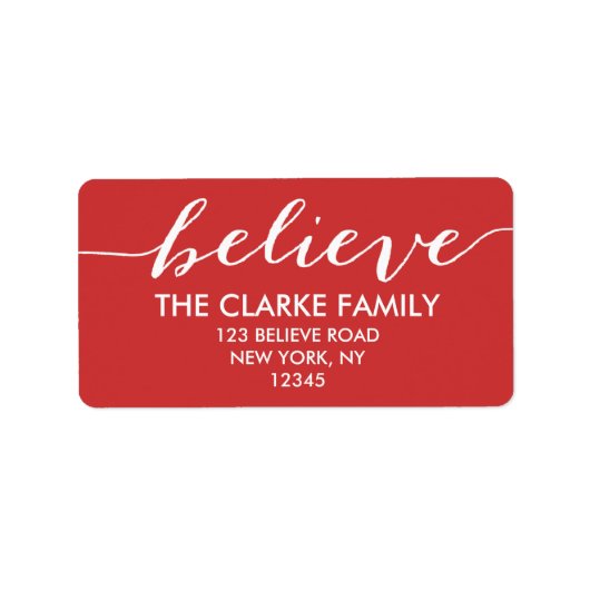 手書き信じ赤白の休日の挨拶 ラベル (正面)