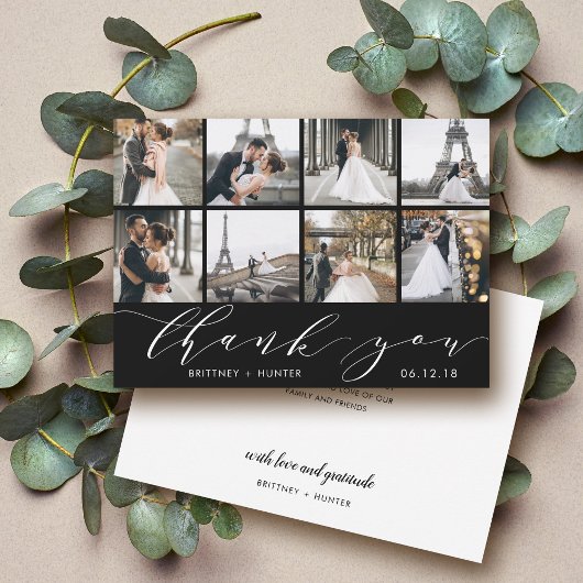 手書き入力フォトコラージュ黒 サンキューカード