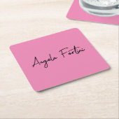 手書き入力プレーンシンプルプロフェッショナルピンク スクエアペーパーコースター (アングル)