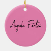 手書き入力プレーンシンプルプロフェッショナルピンク セラミックオーナメント (裏面)