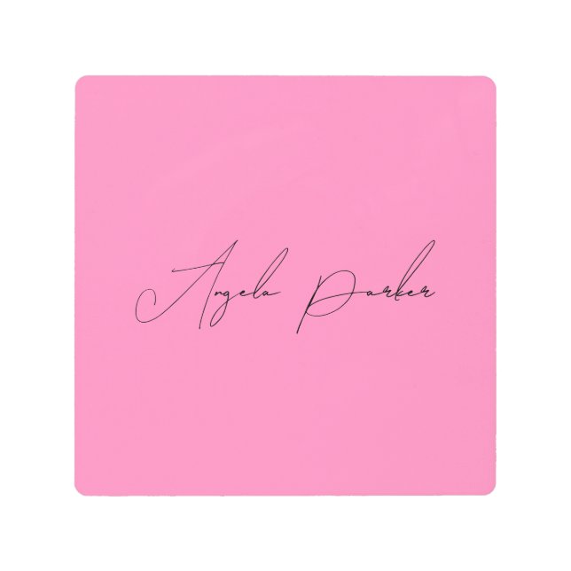 手書き入力プレーンシンプルプロフェッショナルピンク メタルプリント (正面)