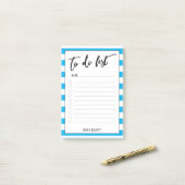 手書き入力リストの空の青いストライプ文字、線 ポストイット (デスク上)