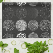 手書き円抽象芸術白黒B/W キッチンタオル (折り畳み)