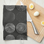 手書き円抽象芸術白黒B/W キッチンタオル (四つ折り)